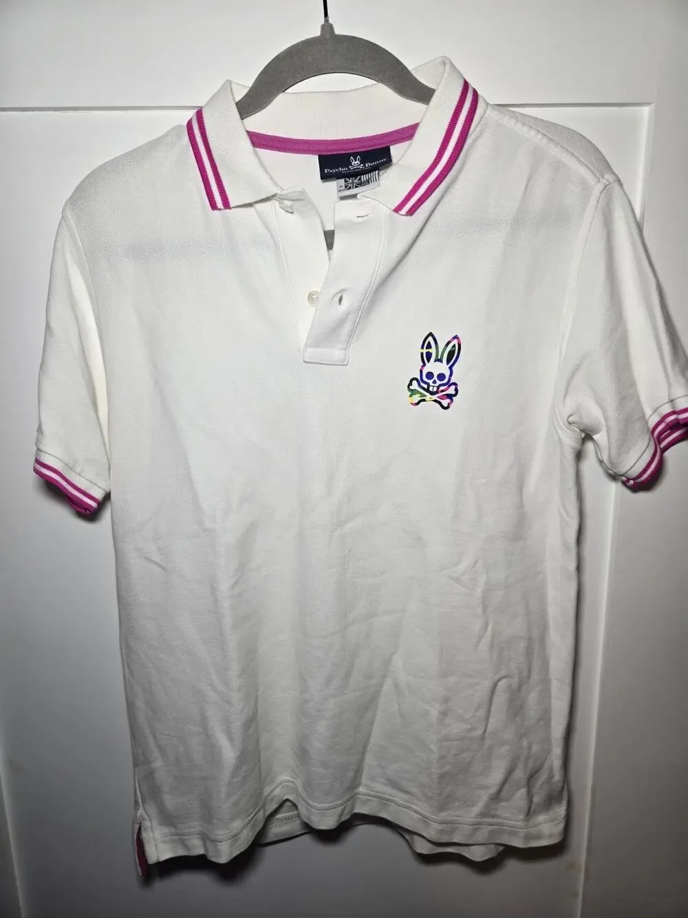 Psycho Bunny Polo Shirt Boys XL White Pink Short Sleeve
